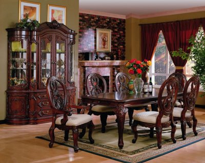 Dark Cherry Finish Traditional Dining Set W/Carved Details
