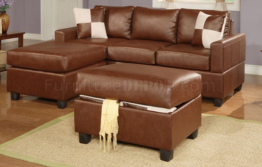 Brown Bonded Leather Contemporary Small, Small Chocolate Brown Sectional Sofa