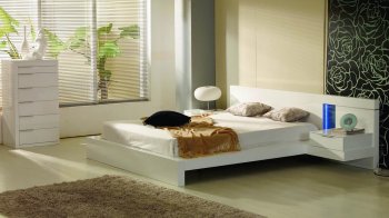 High Gloss White Finish Modern Bedroom with Built-In Nightstands [VGBS-Alaska]