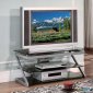 Metallic Silver Modern TV Stand w/Glass Shelves & Top