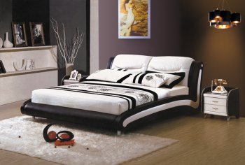Black Leatherette Modern Bed w/White Headboard [SHBS-171A]