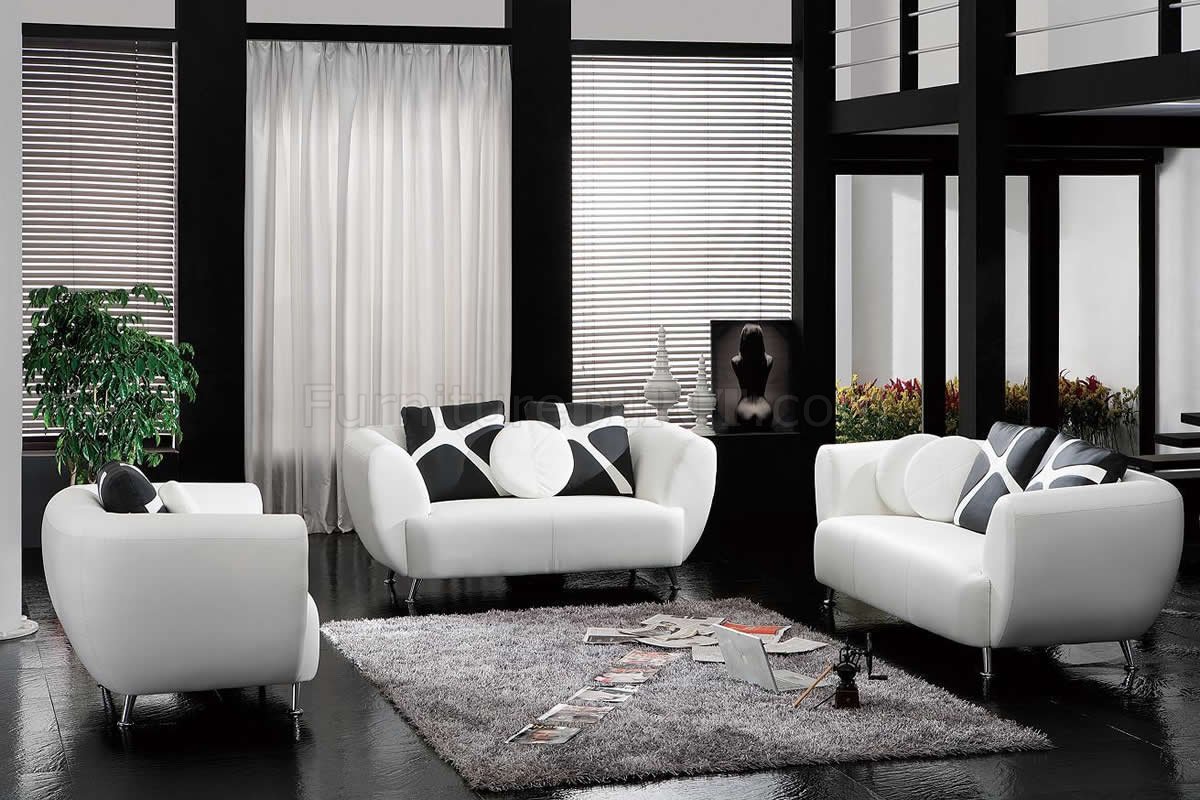 White Bonded Leather Modern 3pc Sofa, Accent Pillows For White Leather Sofa
