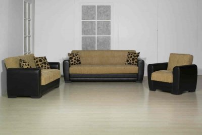 Mustard Fabric Contemporary Living Room w/Sleeper Sofa