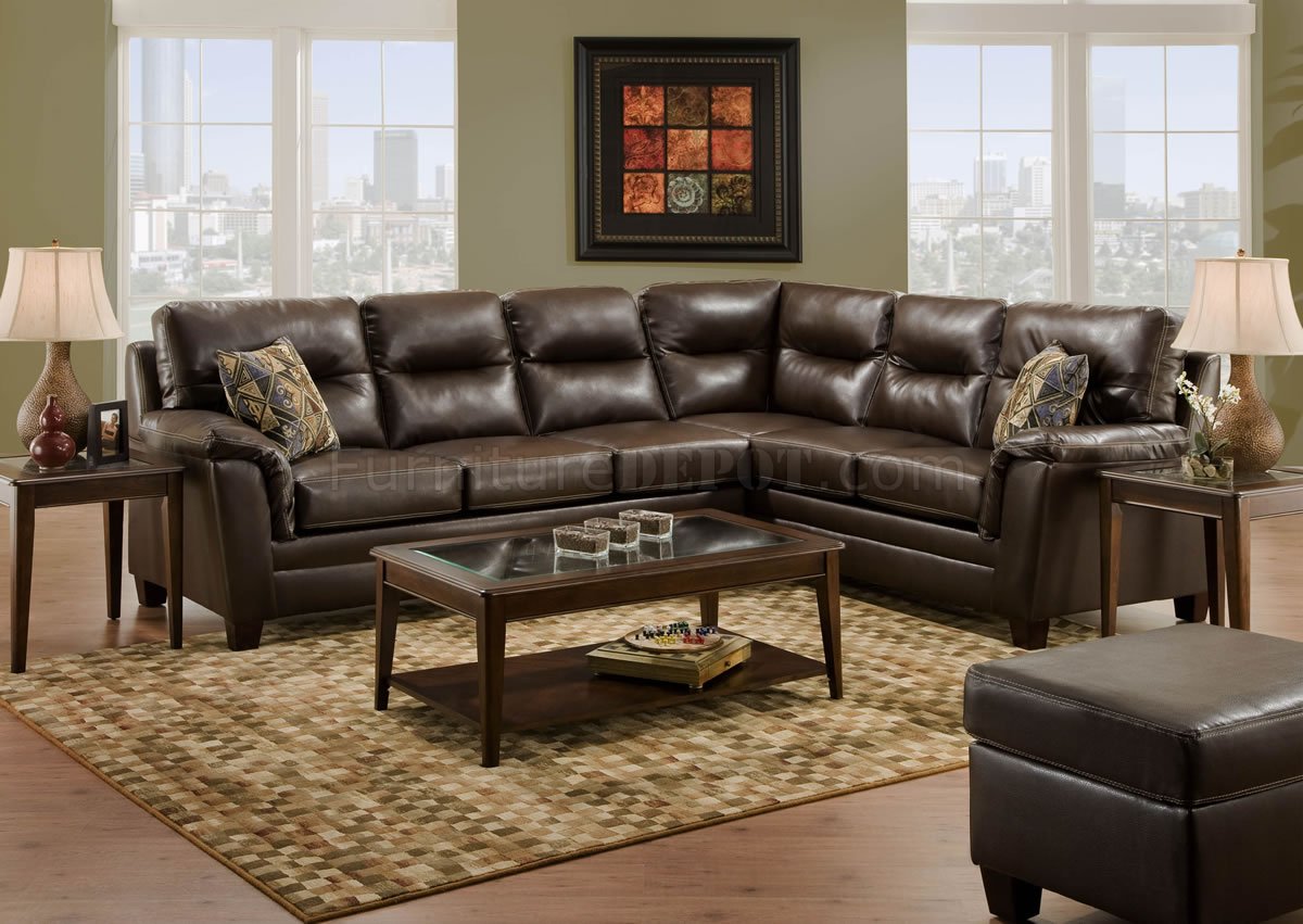 Mahogany Bonded Leather Modern Sectional Sofa w/Options