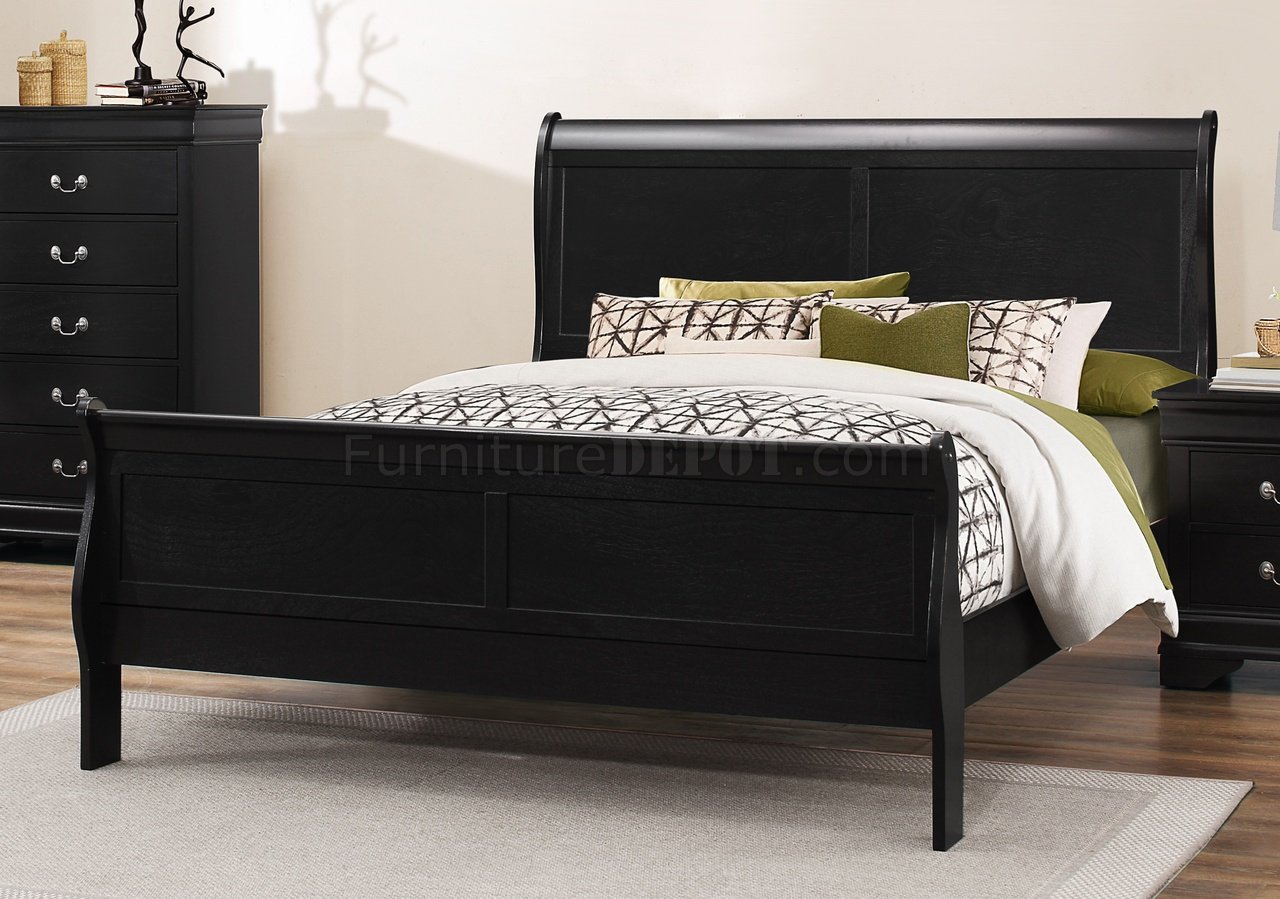 Glory Furniture Louis Phillipe Black Full 2pc Bedroom Set with Three Drawer  Nightstand