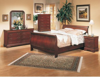 Classic Deep Cherry Finish Elegant 5Pc Bedroom Set w/Sleigh Bed [CRBS-178-3981]