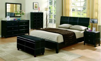 Black Bycast Leather Contemporary 5Pc Bedroom Set w/Stitchings [CRBS-201261-Danielle-5pc-Daniell]