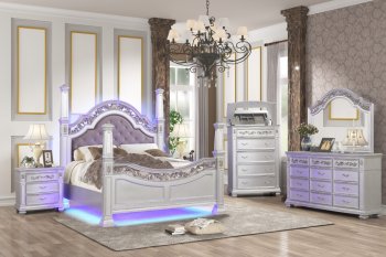 Valentina Bedroom Set 5Pc in Silver w/LED Lights [ADBS-Valentina Silver LED]