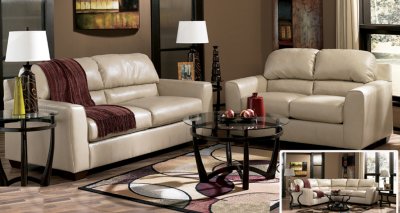 Taupe Color Leather Match Modern Sofa And Loveseat Set
