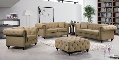 Chesterfield Sofa 662 in Sand Linen Fabric w/Optional Items