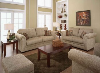 Sand Fabric Casual Living Room Sofa & Loveseat Set w/Rolled Arms [AFS-1000-Sand]