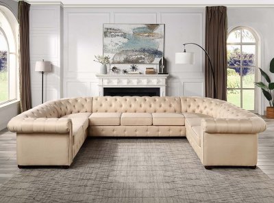 Jaqueline Sectional Sofa LV01460 in Beige Linen Fabric by Acme
