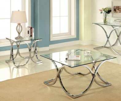 Luxa Coffee & 2 End Table Set CM4233 in Chrome w/Options