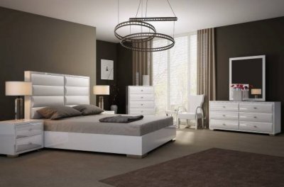 Alexander Bedroom in High Gloss White by Whiteline w/Options