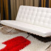 White Button Tufted Full Leather Modern Loveseat