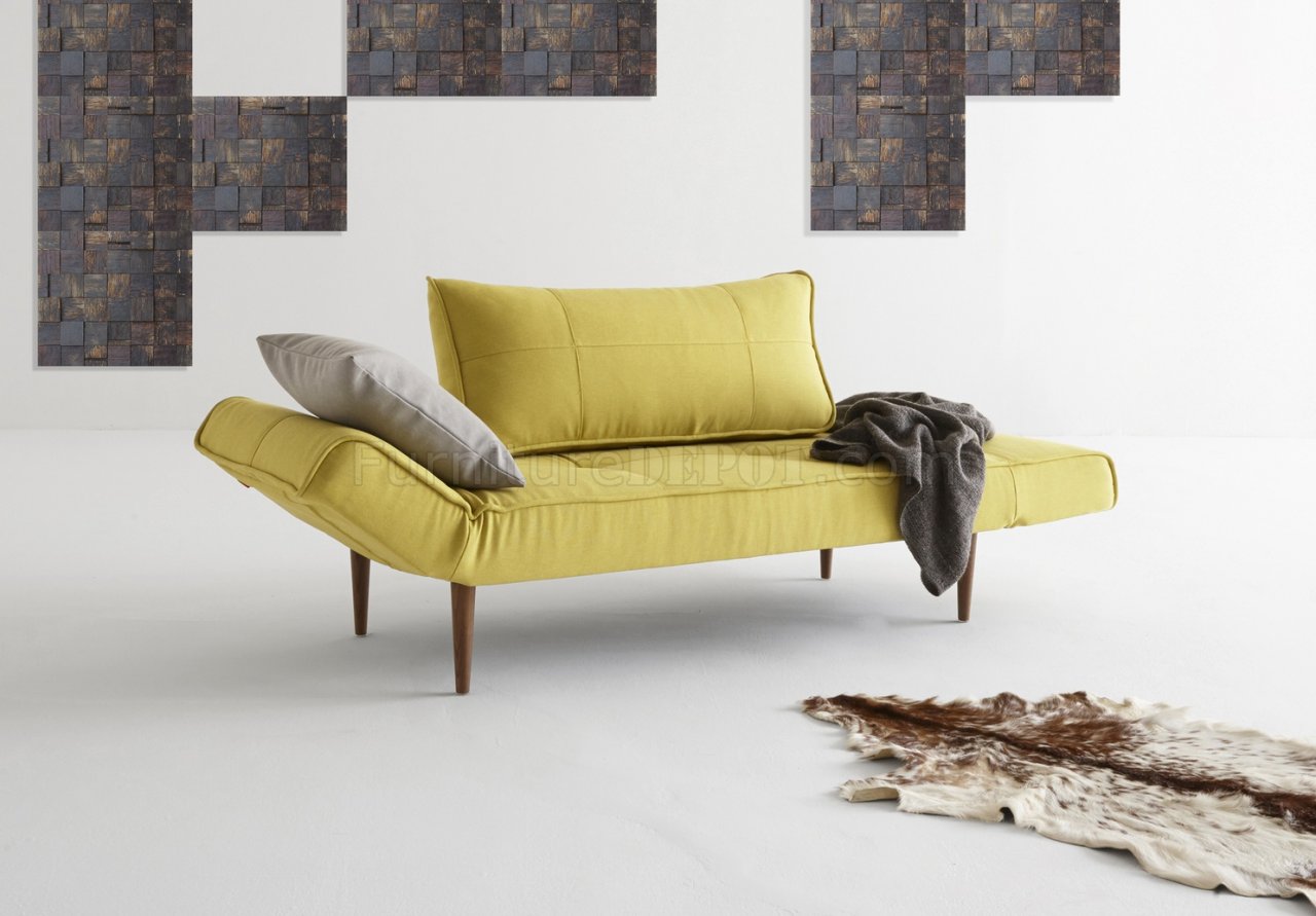 Zeal Daybed in Mustard Fabric by Innovation w/Wooden Legs - Click Image to Close