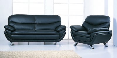 Black Top Grain Leather Match Living Room Sofa w/Options