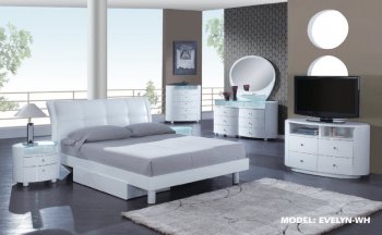 White Finish Modern Bedroom w/Bi-Cast Headboard & Optional Items [GFBS-Evelyn-WH]