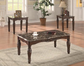 Cherry Finish Classic 3Pc Coffee Table Set w/Faux Marble Tops [CRCT-701554]