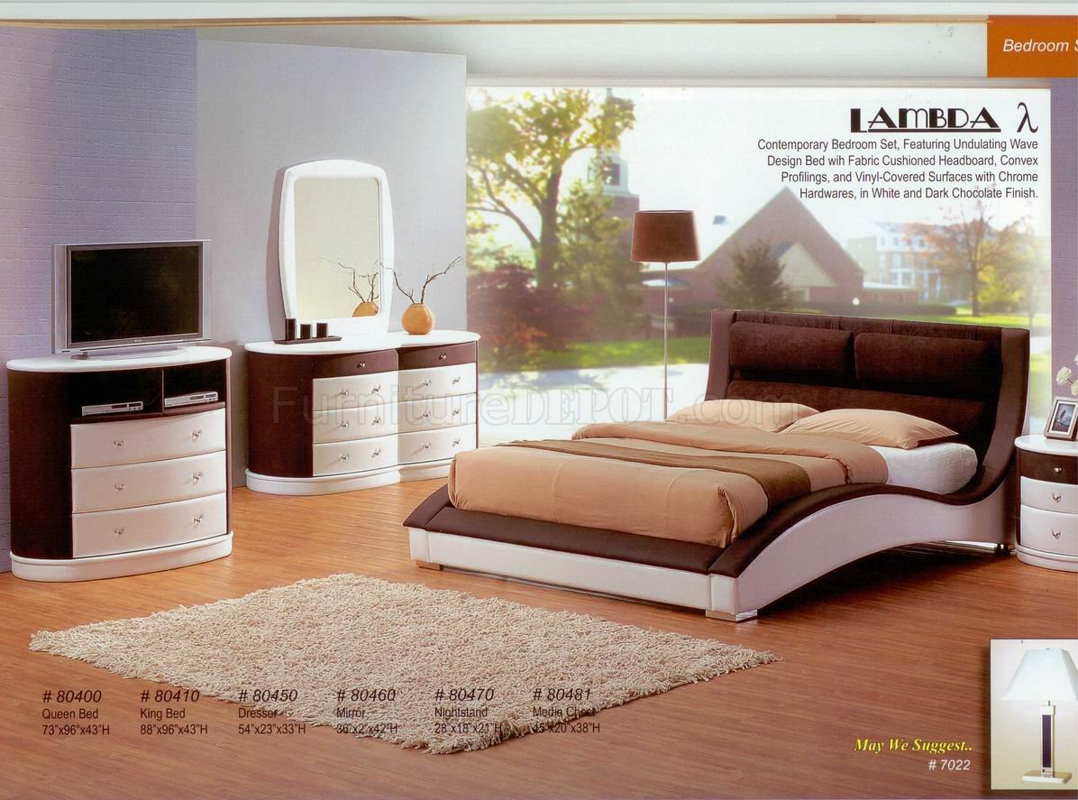 White & Dark Chocolate Finish Modern Bedroom w/Options - Click Image to Close