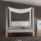 White Finish Modern Canopy Bed w/Glossy Headboard & Frame