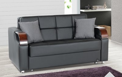 Caprio Loveseat Bed in Black Bonded Leather w/Optional Chair Bed