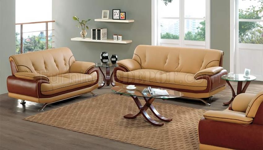 Light and Dark Brown Leather Two-Tone Living Room Set - Click Image to Close