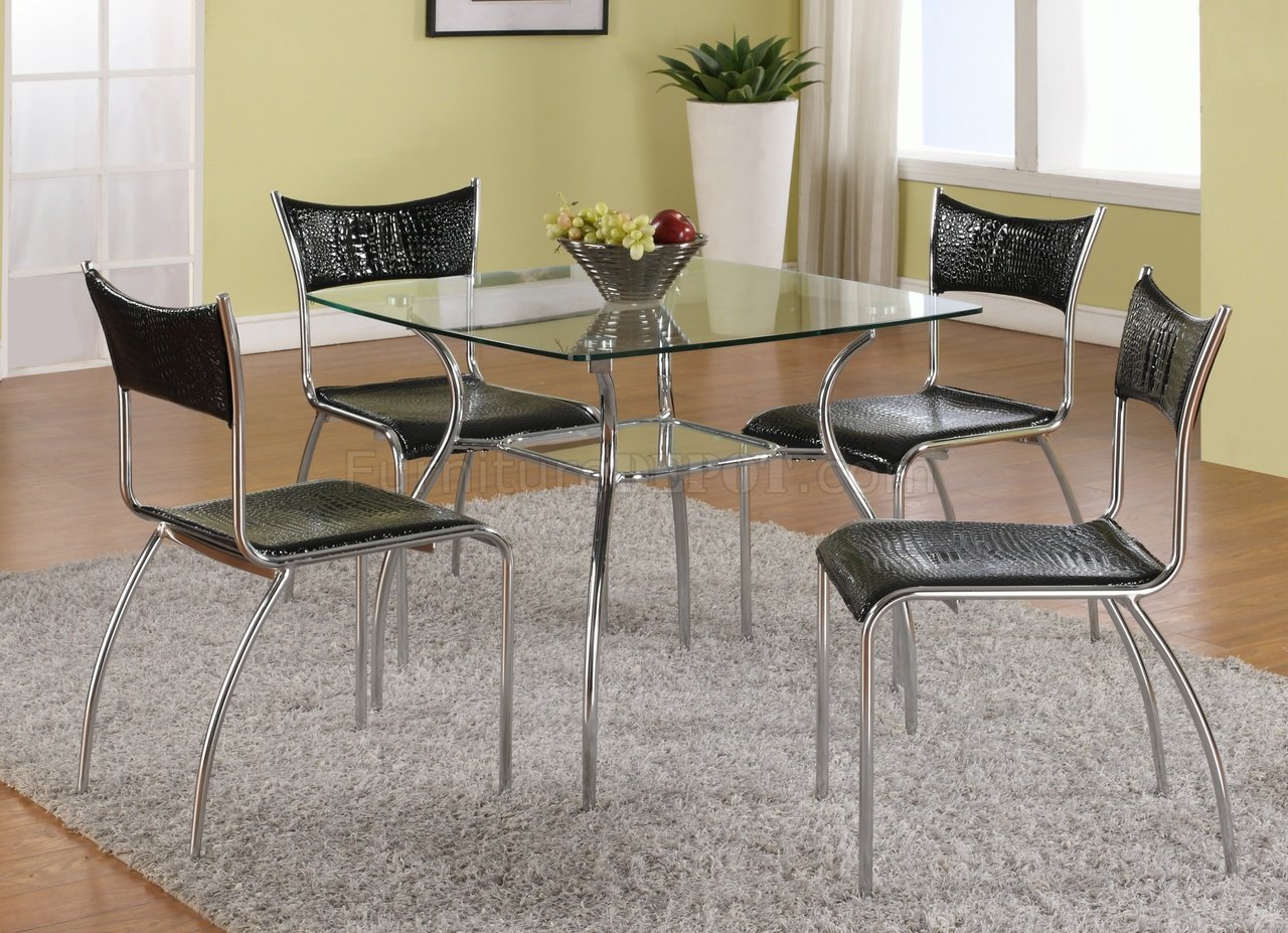 Clear Glass Top Modern 5Pc Dining Set w/Shelf & Black Chairs - Click Image to Close