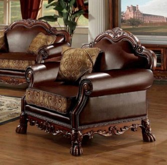 Dresden Chair15162 in Brown Bycast Leather & Chenille