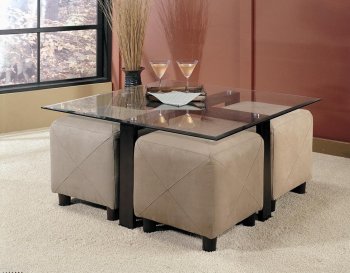Occasional Coffee Table Set w/Beveled Glass Top & Black Frame [CRCT-700026]