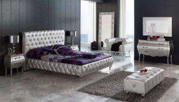 Silver Tufted Leatherette Modern Bed w/Optional Case Goods [EFBS-Lorena Silver]