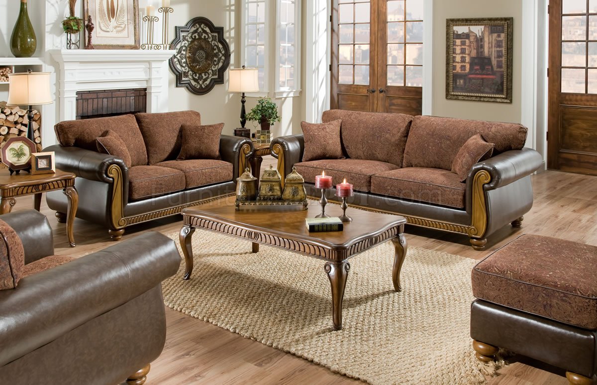 Brown Fabric Traditional Sofa, Traditional Leather And Fabric Sofas