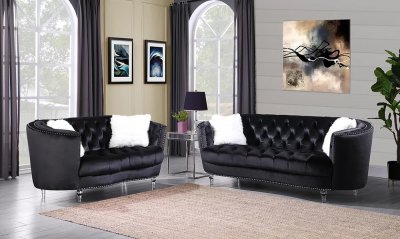 FD170 Sofa & Loveseat Set in Black Velvet by FDF