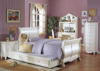 01005 Pearl Kids Bedroom in White by Acme w/Sleigh Bed & Options [AMKB-01005 Pearl]