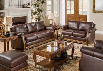 Rich Burgundy Top Grain Leather Traditional Sofa w/Options [DOS-423-Ridgefield]