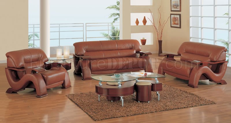 Modern Burgundy Leather Living Room Sofa W Mahogany Arms