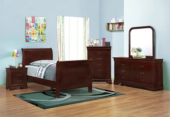 Louis Philippe Kids Bedroom 4Pc Set 203971 in Cherry by Coaster [CRKB-203971 Louis Philippe]