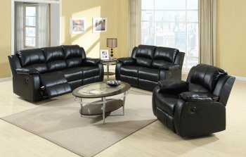 7261 Power Reclining Sofa in Black Bonded Leather w/Options [EGS-7261]