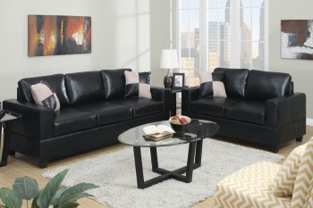 F7598 Sofa & Loveseat Set in Black Faux Leather by Poundex [PXS-F7598]