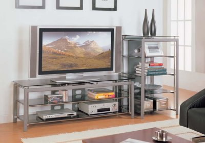 Rectangle Shape Silver Finish Contemporary Tv Stand