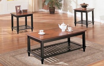 Black & Oak Wood Finish Classic 3PC Coffee Table Set [PXCT-F3074]