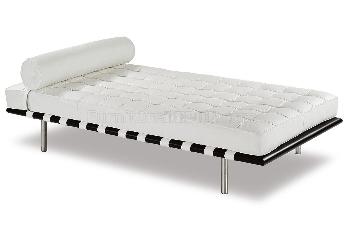 Black or White Button-Tufted Leather Stylish Day Bed w/Bolster - Click Image to Close