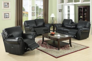 Black Bonded Leather Reclining Living Room Sofa w/Options [HLS-L189M-Black]