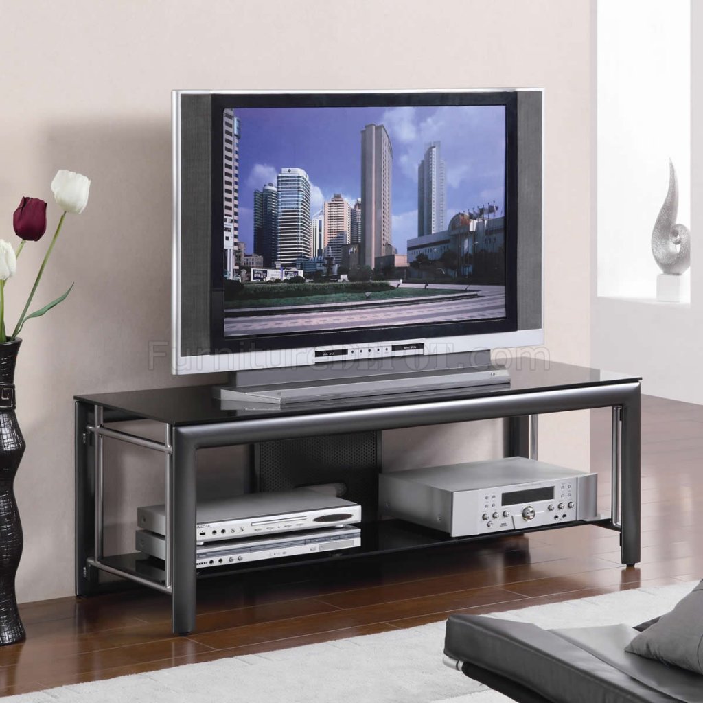 Black Finish Modern TV Stand w/Generous Surface & Open Shelf