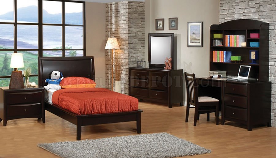 Deep Cappuccino Finish Kids Contemporary Bedroom w/Platform Bed - Click Image to Close