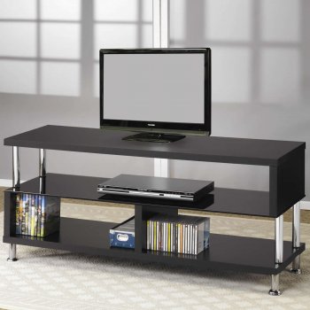 Black Tempered Glass & Chrome Accents Modern TV Stand [CRTV-700652]