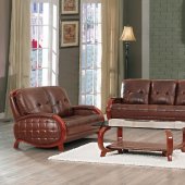 Button Tufted Marbled Leather Living Room Sofa W/Cherry Legs