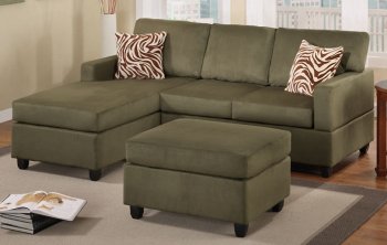 Sage Microfiber Transitional Small Sectional Sofa w/Ottoman [PXSS-F7666]