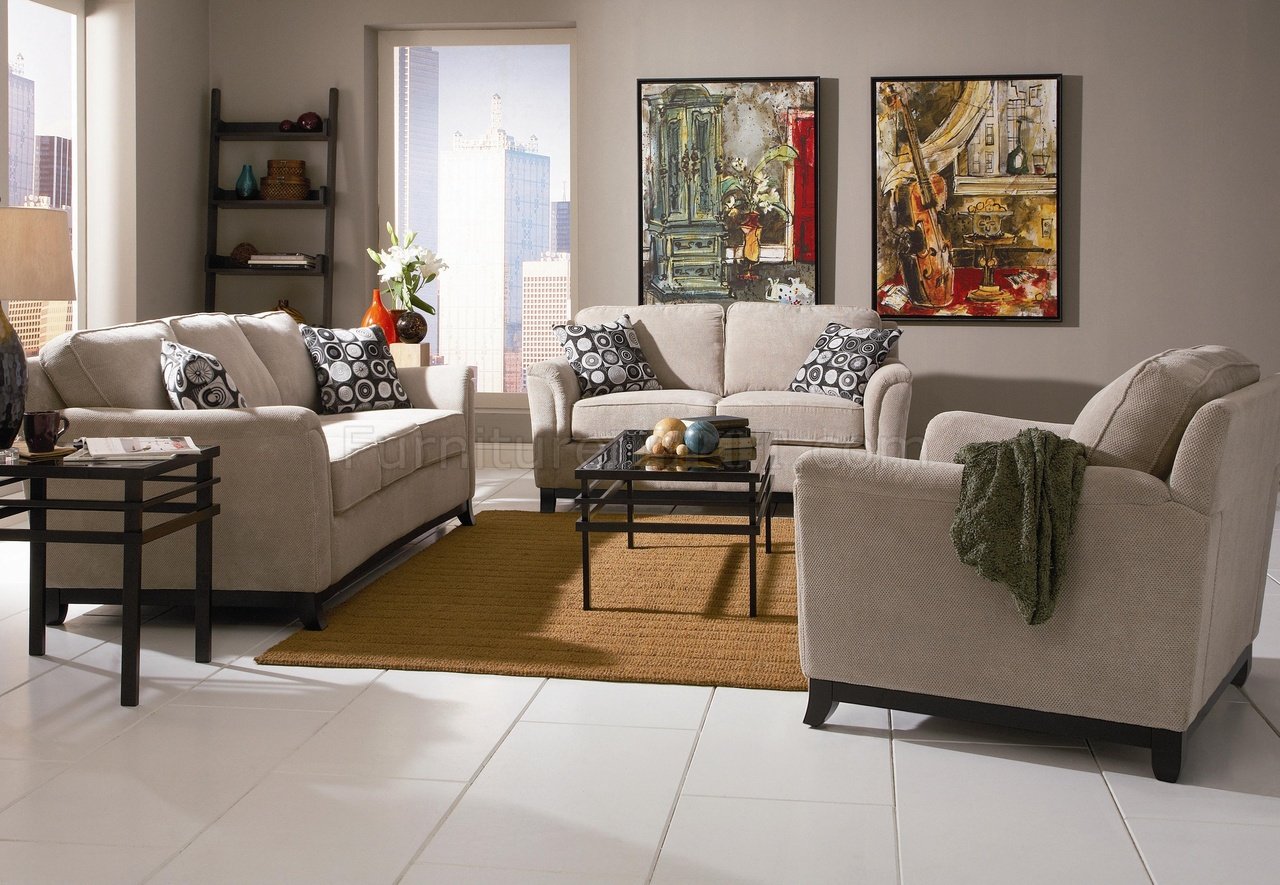 Beige Chenille Fabric Modern Living Room Sofa wOptions