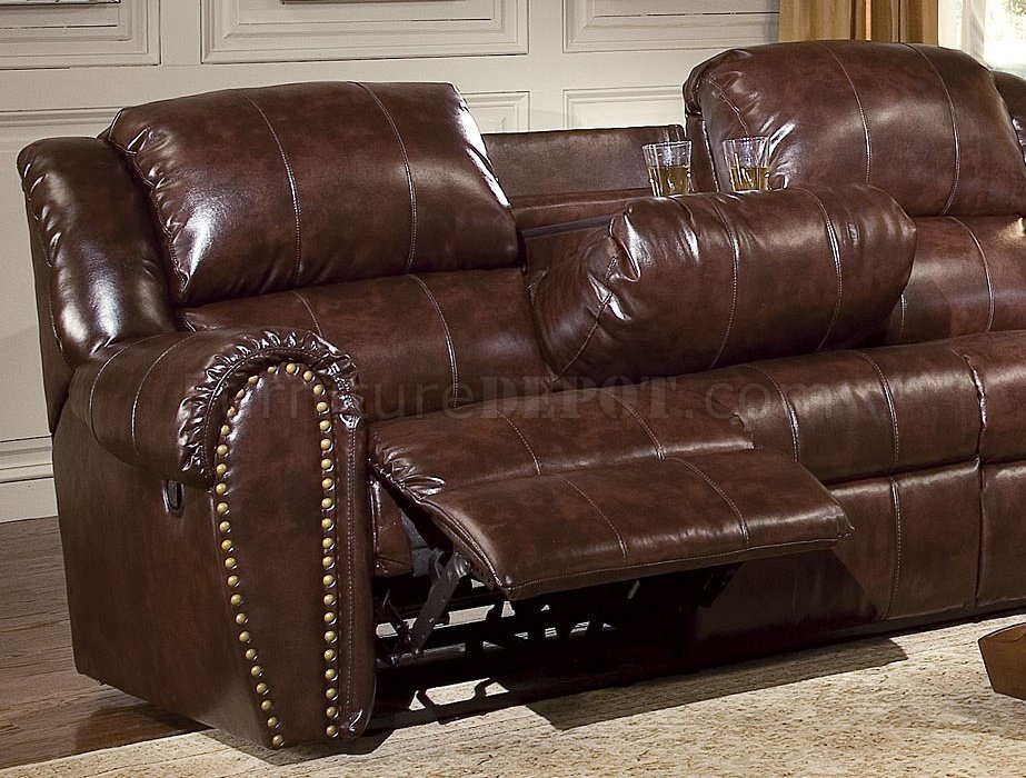 Cognac Brown Bonded Leather Sofa & Chair Set w/Reclining Seats